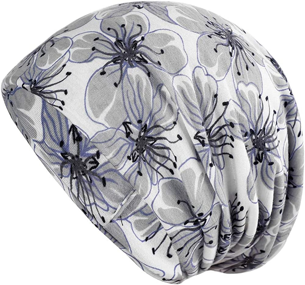 HONENNA Printed Turban Headband Chemo Cap Soft Sleep Beanie Apparel & Accessories > Clothing Accessories > Headwear HONENNA White  