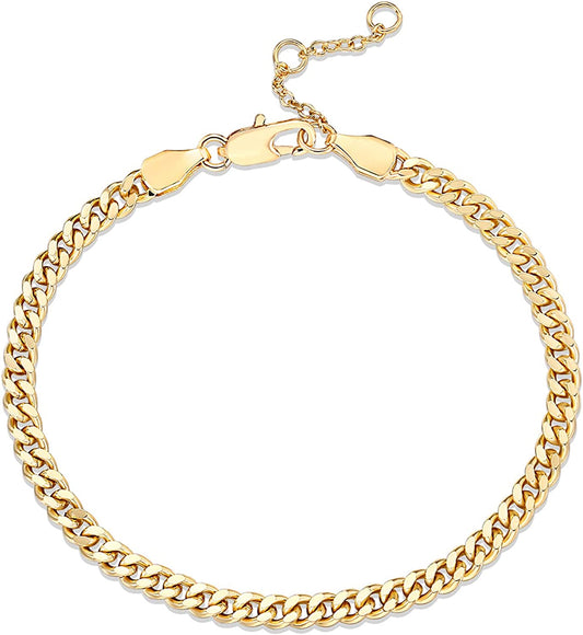 PAVOI 14K Gold Plated Paperclip/Curb/Figaro Chain Adjustable Bracelet for Women Apparel & Accessories > Jewelry > Bracelets PAVOI Curb-M yellow gold plated 