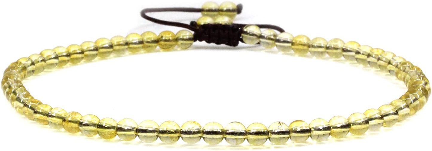 Keleny Natural Gemstone 4Mm round Bead Charm Stretch Anklet for Women Brown Rope Adjustable 8.6-11 Inch Apparel & Accessories > Jewelry > Anklets Kelenystones Yellow Citrine  