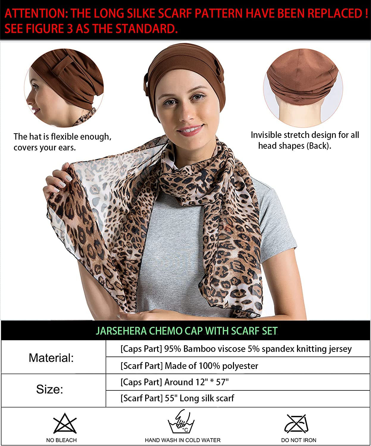 Bamboo Cotton Liner Chemo Headwear for Womenwith Silky Scarfs for Cancer Hair Loss Sleep Caps Beanie Coffee Apparel & Accessories > Clothing Accessories > Headwear JarseHera   