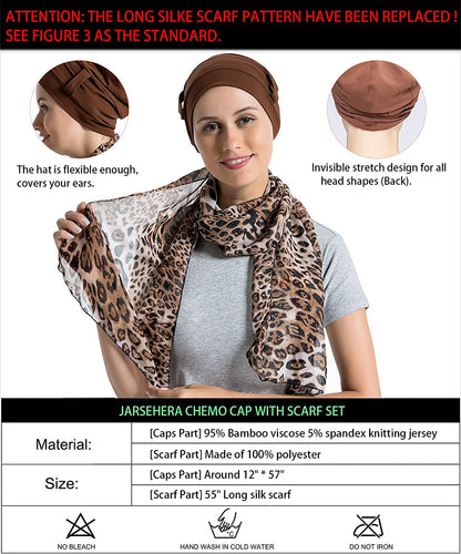 Bamboo Cotton Liner Chemo Headwear for Womenwith Silky Scarfs for Cancer Hair Loss Sleep Caps Beanie Coffee Apparel & Accessories > Clothing Accessories > Headwear JarseHera   