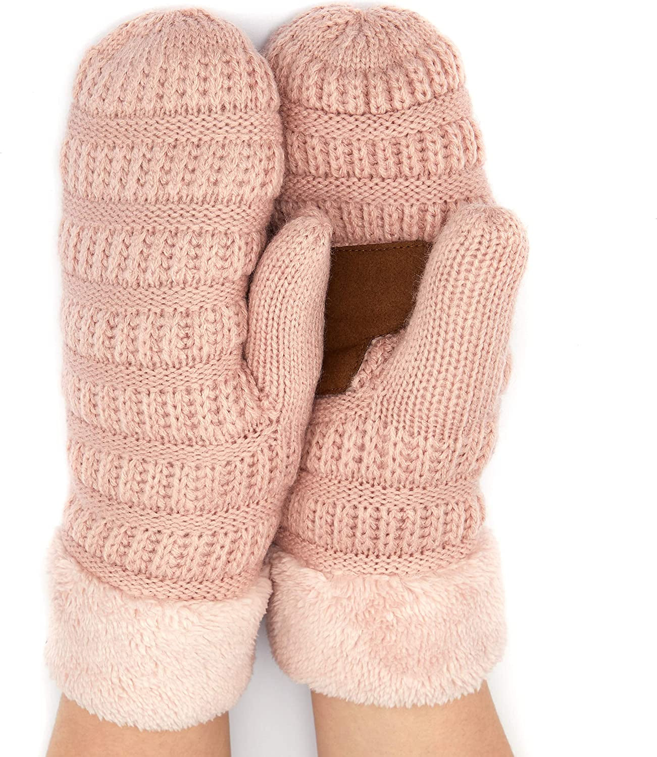 C.C Women Thick Knit Faux Fur Sherpa Fleece Lined Warm Winter Gloves Mittens (CG-36)(MT-008,25,715,816,1816,6245) Apparel & Accessories > Clothing Accessories > Gloves & Mittens C.C Rose -Thick Solid  