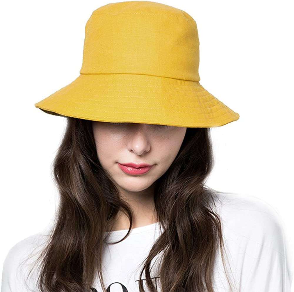 Bucket Hats for Women Sun Beach Hat Teens Girls Wide Brim Summer Fisherman'S Caps UPF 50+ Apparel & Accessories > Clothing Accessories > Hats KYLIE MAX A9-yellow  