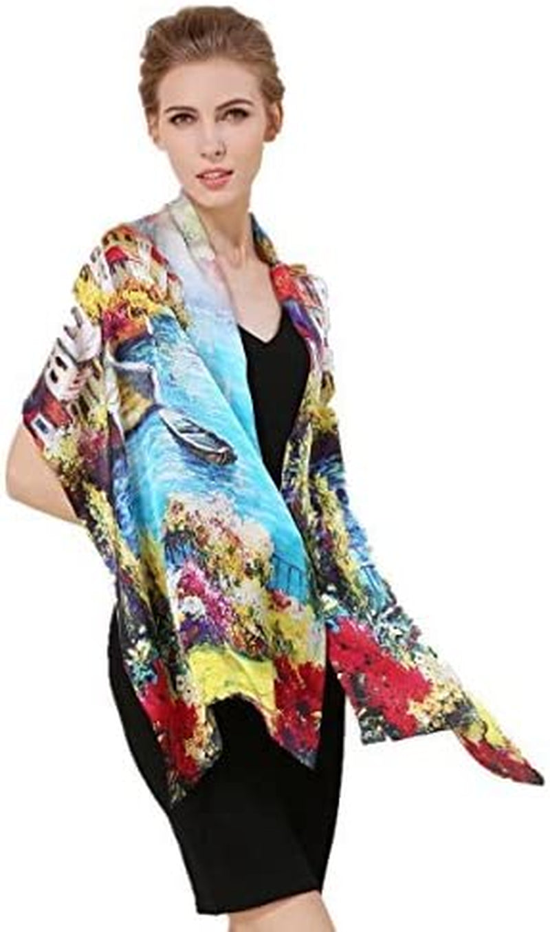 Women'S 100% Charmeuse Mulberry Silk Long Scarf for Gift Hair Ladies Shawls Floral and Butterfly Scarves Apparel & Accessories > Clothing Accessories > Scarves & Shawls WindamazingStory Bronze  
