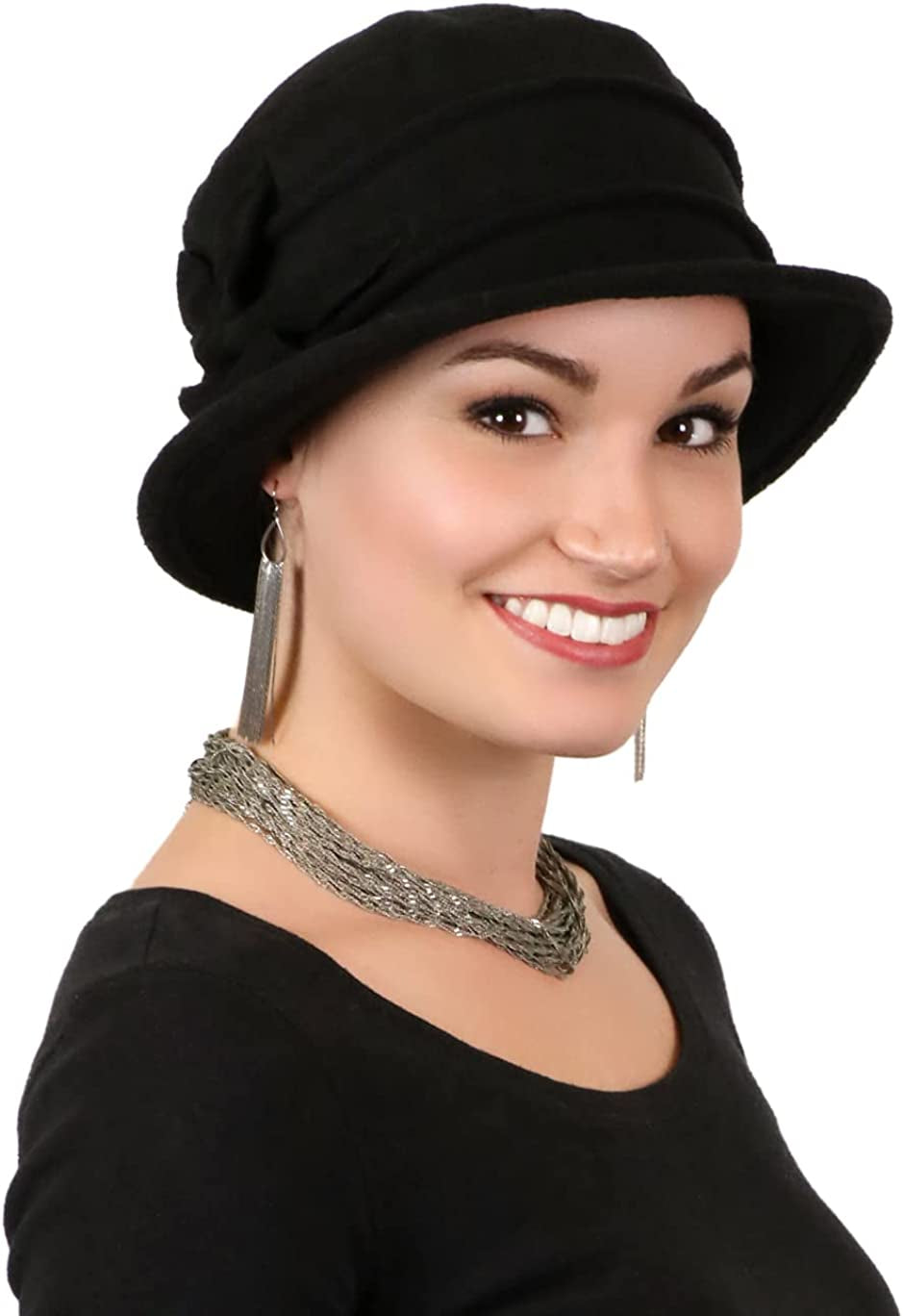 Fleece Flower Cloche Hat for Women Cancer Headwear Chemo Ladies Head Coverings Apparel & Accessories > Clothing Accessories > Headwear Hats Scarves & More Black  