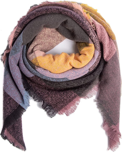 Plaid Scarf Soft Warm Tartan Shawl Cape Blanket Scarves Fashion Wrap Apparel & Accessories > Clothing Accessories > Scarves & Shawls vxsvxm Pink/Grey/Blue  