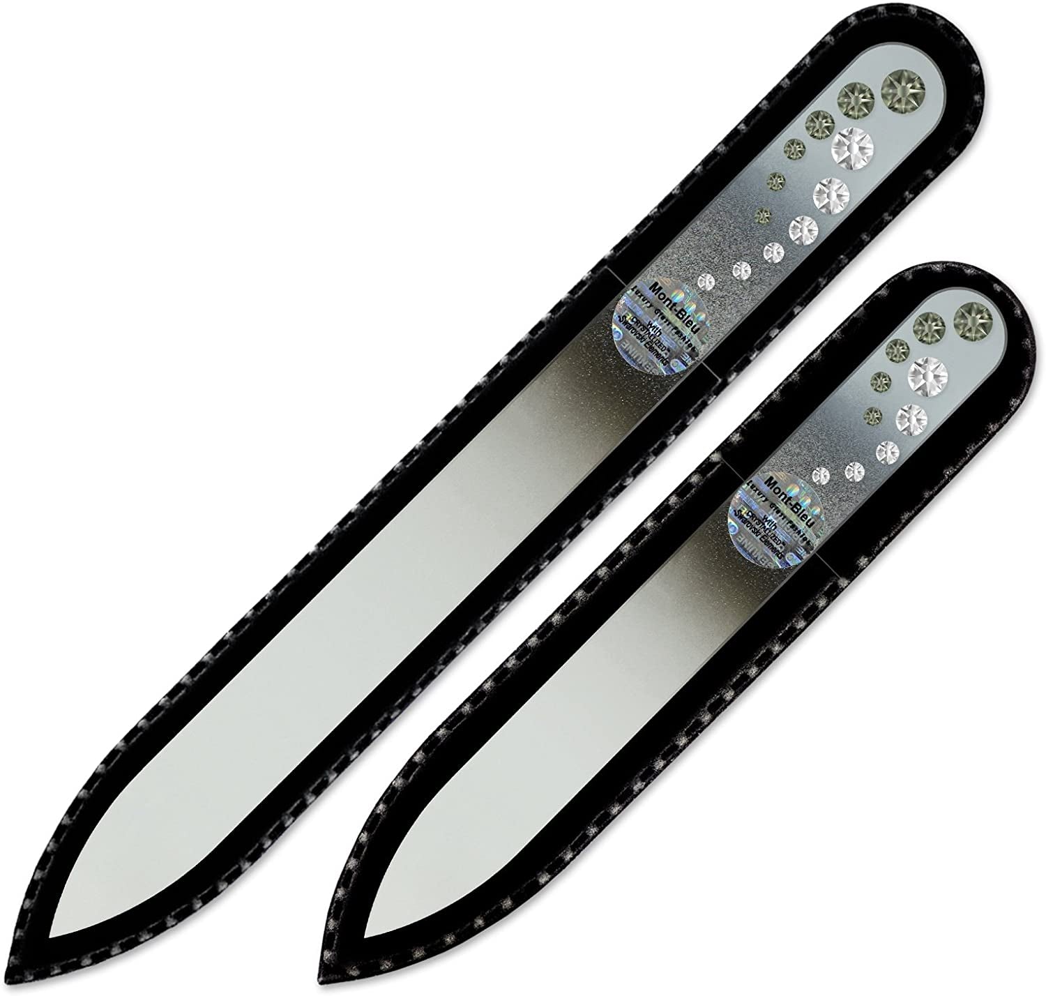 Washable Nail Files - Mont Bleu Set of 2 Glass Nail Files Hand Decorated with Crystals - Handmade Gifts for Women - Expertly Shape Nails & Enjoy a Smooth Finish - Nail Filing Tools Health & Beauty > Personal Care > Cosmetics > Cosmetic Tools > Nail Tools Mont Bleu Black Diamond - Crystal  