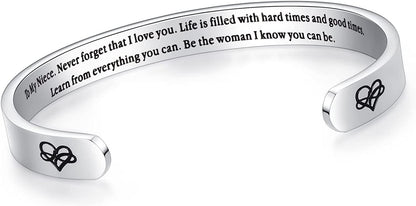 Aryahozel Motivational Cuff Bracelet for Women Girls, Personalized Jewelry Gifts for Her Daughter Mom Sister Niece Best Friends, Engraved Different Sayings Apparel & Accessories > Jewelry > Bracelets AryaHozel Niece Gift-To my niece, Never forget that I love you…  