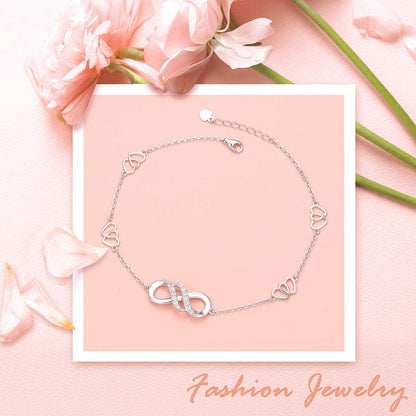 Infinity Anklet 925 Sterling Silver for Women Girls Adjustable Heart Ankle Bracelet Boho Beach Foot Chain 9+1 Inch Charm Jewelry Best Birthday Gifts Apparel & Accessories > Jewelry > Anklets FLYOW   