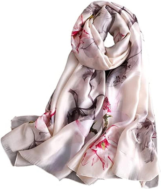 Silk Scarf Women Chiffon Shawl Stain Neckerchief Head Wrap Lightweight Scarf Ladies Hijab Vintage Painting Bridal Shawl Chiffon Scarf Muslim Colorful Cloth Silk Scarf White180*90Cm Apparel & Accessories > Clothing Accessories > Scarves & Shawls WEIGEER   