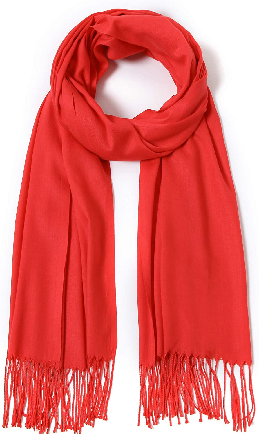 Pashmina Shawls and Wraps Large Scarfs for Women Wedding Party Bridal Long Fashion Solid Shawl Wrap with Fringes Apparel & Accessories > Clothing Accessories > Scarves & Shawls Cindy & Wendy Red  
