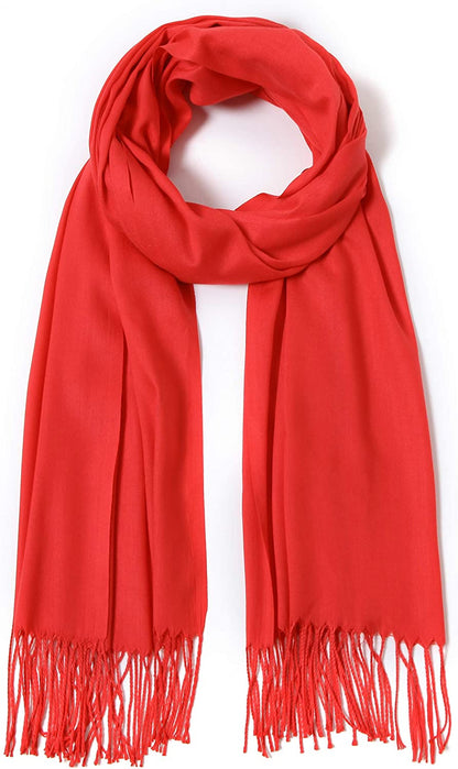 Pashmina Shawls and Wraps Large Scarfs for Women Wedding Party Bridal Long Fashion Solid Shawl Wrap with Fringes Apparel & Accessories > Clothing Accessories > Scarves & Shawls Cindy & Wendy Red  