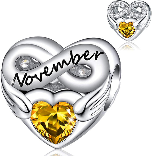FOREVER QUEEN Birthstone Charms for Charms Bracelet- 925 Sterling Silver Love Heart Beads Infinite Love Charms, Happy Birthday Charms for Bracelet and Necklace Apparel & Accessories > Jewelry > Bracelets FOREVER QUEEN pandora charms November  