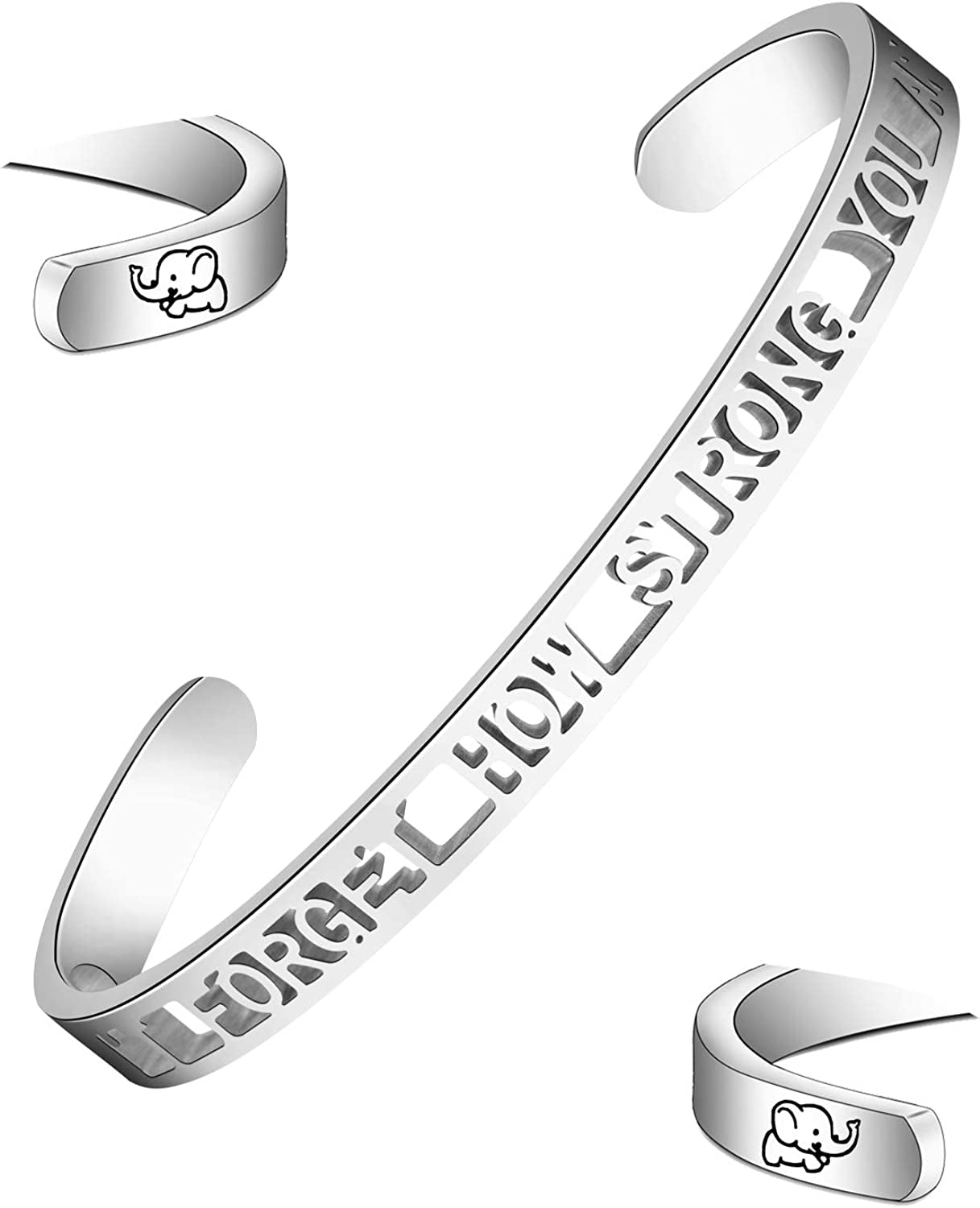 MYOSPARK Elephant Keychain Don'T Forget How Strong You Are Inspirational Gift for Graduate Elephant Lovers Apparel & Accessories > Jewelry > Necklaces MYOSPARK Elephant Strong Cutout Cuff  