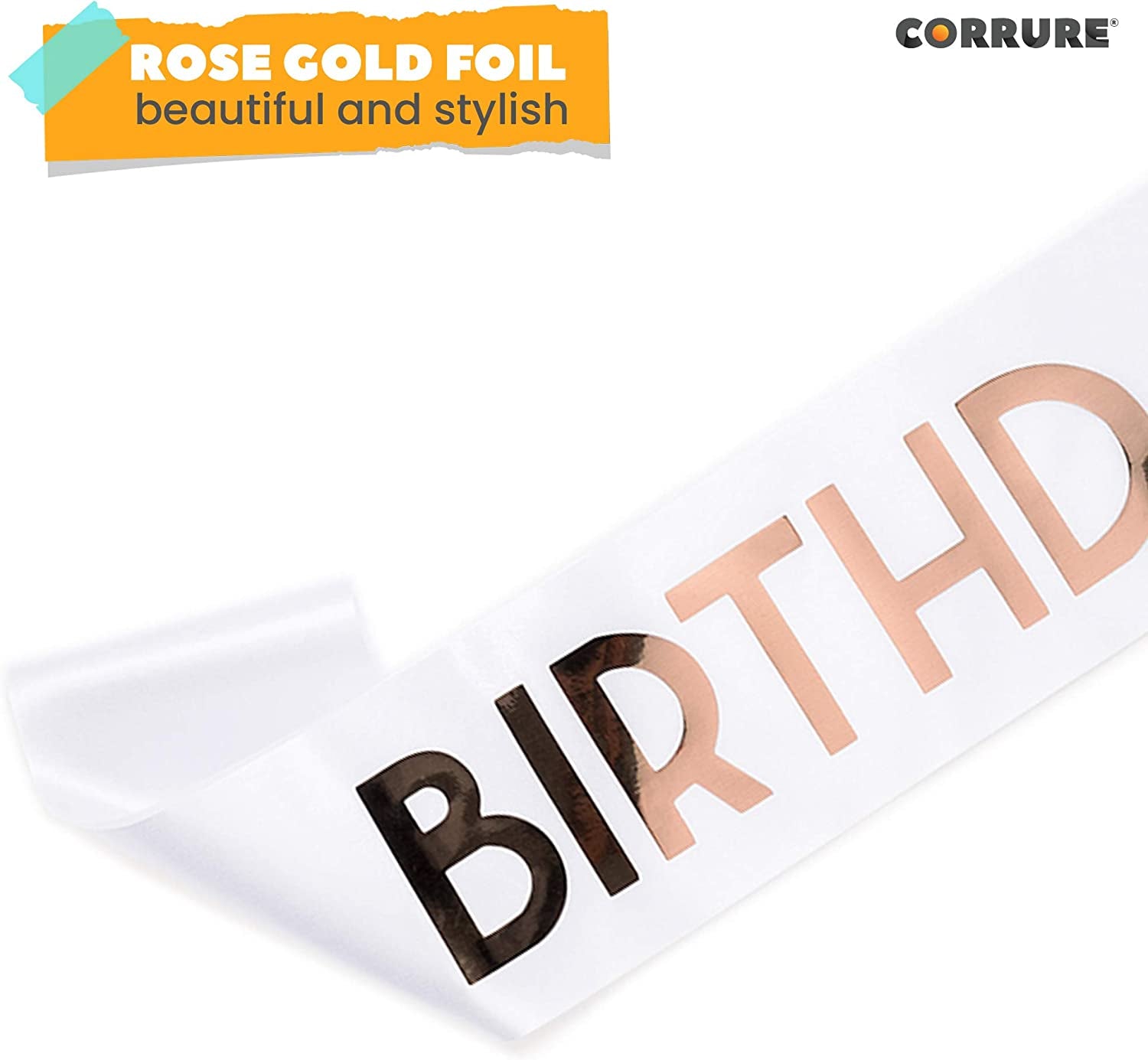 CORRURE 'Birthday Girl' Sash with Rose Gold Foil - Soft Satin White Sash for Women - Happy Birthday Sash for Sweet 16, 18Th 21St 25Th 30Th 40Th 50Th or Any Other Bday Party Apparel & Accessories > Clothing Accessories > Sashes Pego Brands General   