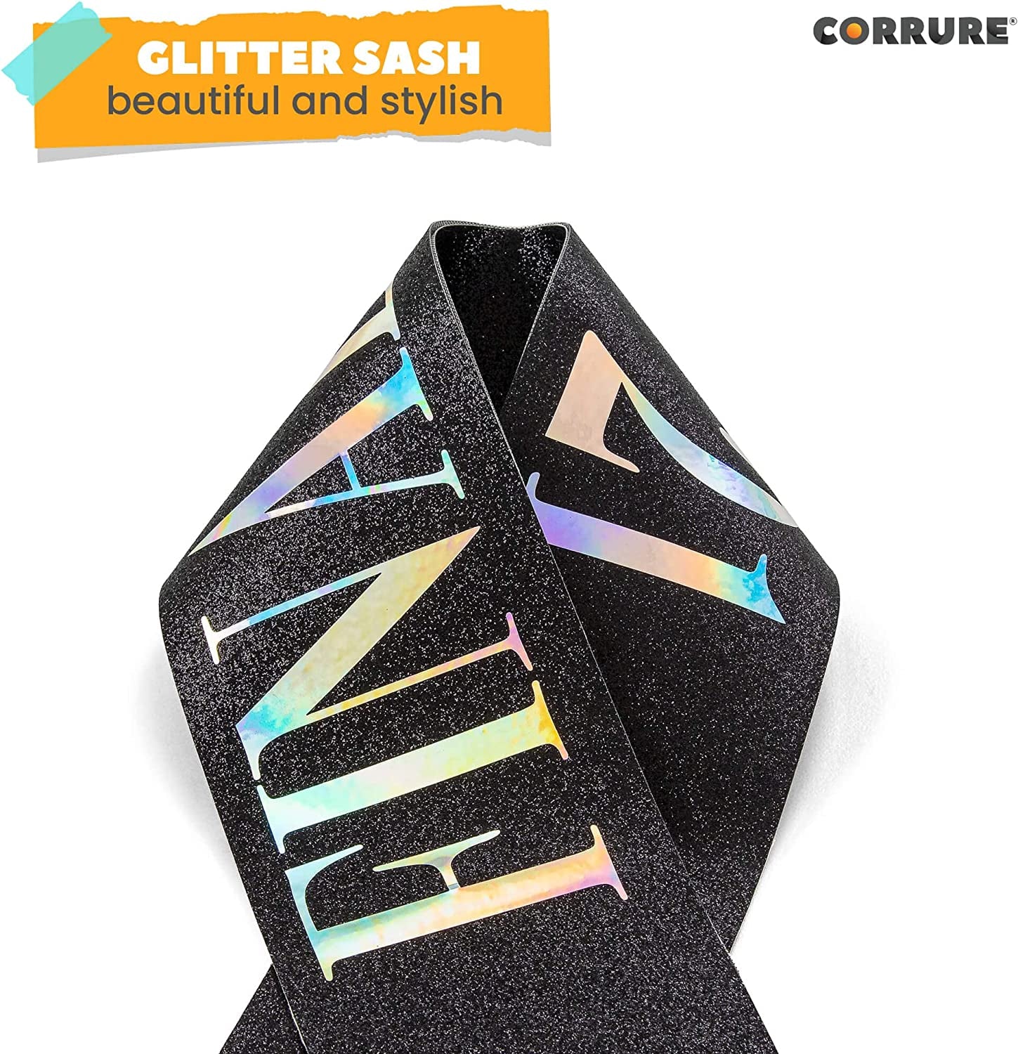 CORRURE 'Finally 21' Birthday Sash with Glitter -Black Sash with Multicolor Foil 21St Birthday Sash for Men and Women-Ideal Twenty One Sash Party Favors Supplies and Decorations for Your 21 Bday Party Apparel & Accessories > Clothing Accessories > Sashes CORRURE   