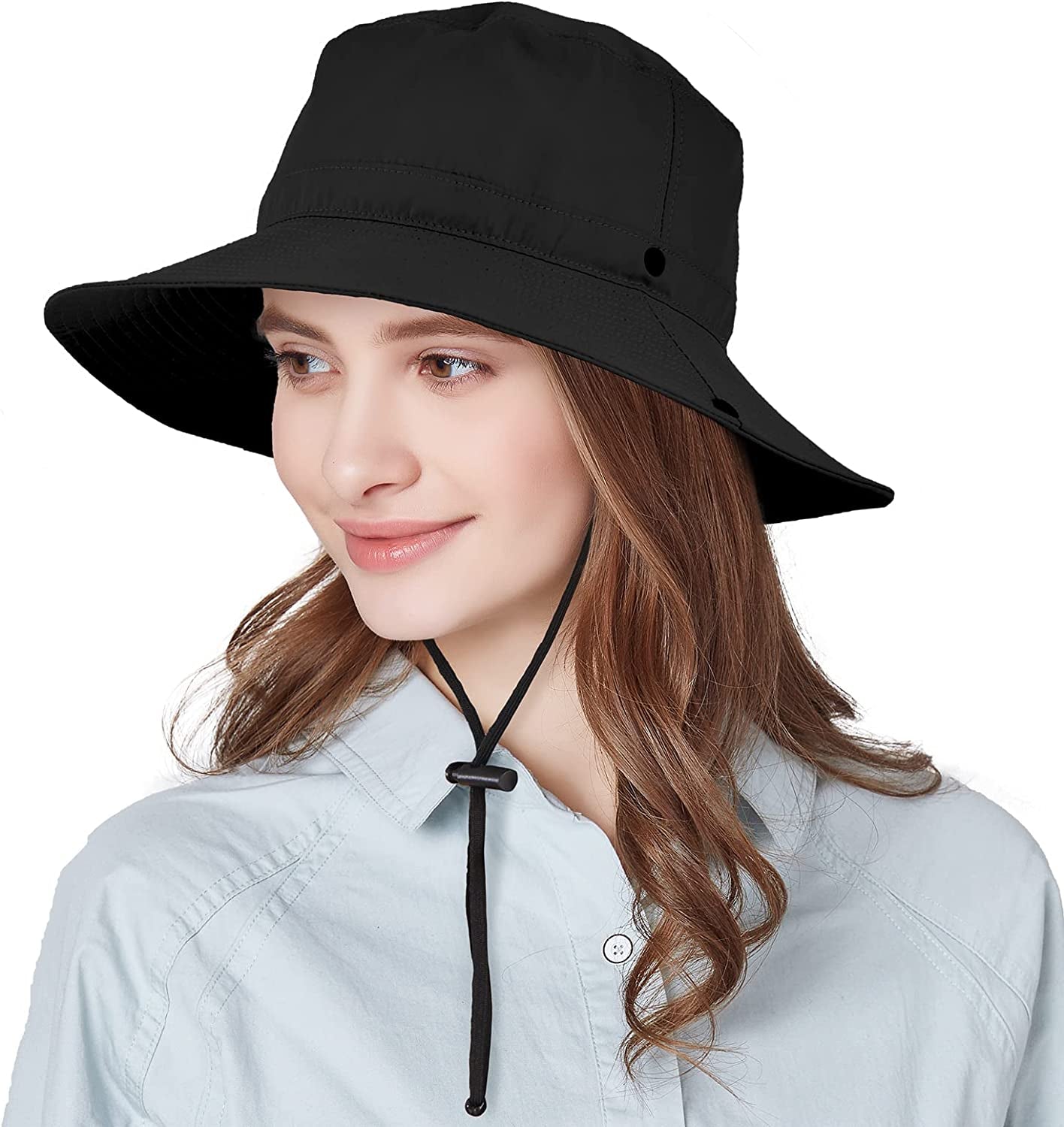 ENJOYFUR Womens Wide Brim Sun Hats with Sun Protection Summer Outdoor UPF Hat Unisex Mens Fishing Camping Hats Apparel & Accessories > Clothing Accessories > Hats ENJOYFUR Black Medium 