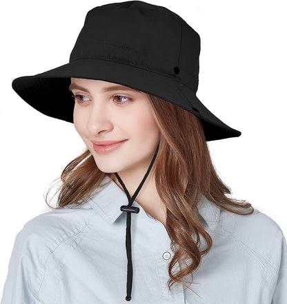 ENJOYFUR Womens Wide Brim Sun Hats with Sun Protection Summer Outdoor UPF Hat Unisex Mens Fishing Camping Hats Apparel & Accessories > Clothing Accessories > Hats ENJOYFUR Black Medium 
