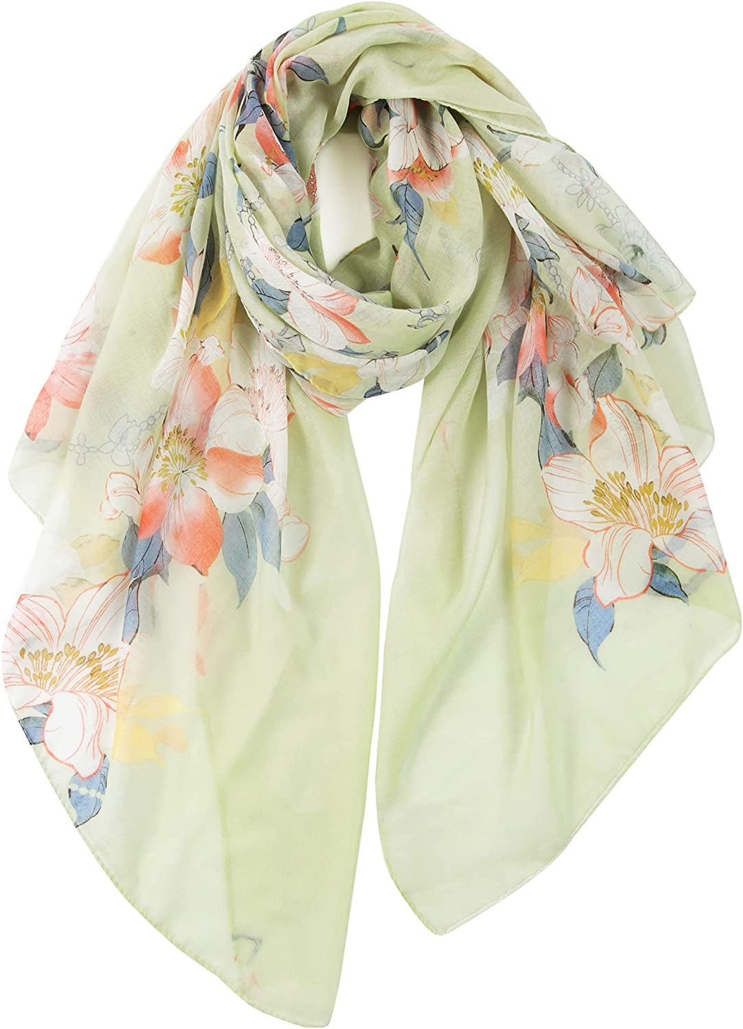 GERINLY Lightweight Scarves Fashion Flowers Print Women Cotton Wrap Scarf Head Shawl for Fall Apparel & Accessories > Clothing Accessories > Scarves & Shawls GERINLY Z-lightgreen  