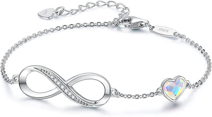 CDE Infinity Heart Symbol Charm Bracelet for Women Stainless Steel 925 Sterling Silver Adjustable Christmas Jewelry Gift Birthday Gifts for Women Mom Wife Girls Her Apparel & Accessories > Jewelry > Bracelets CDE Silver-AB White Sterling Silver 