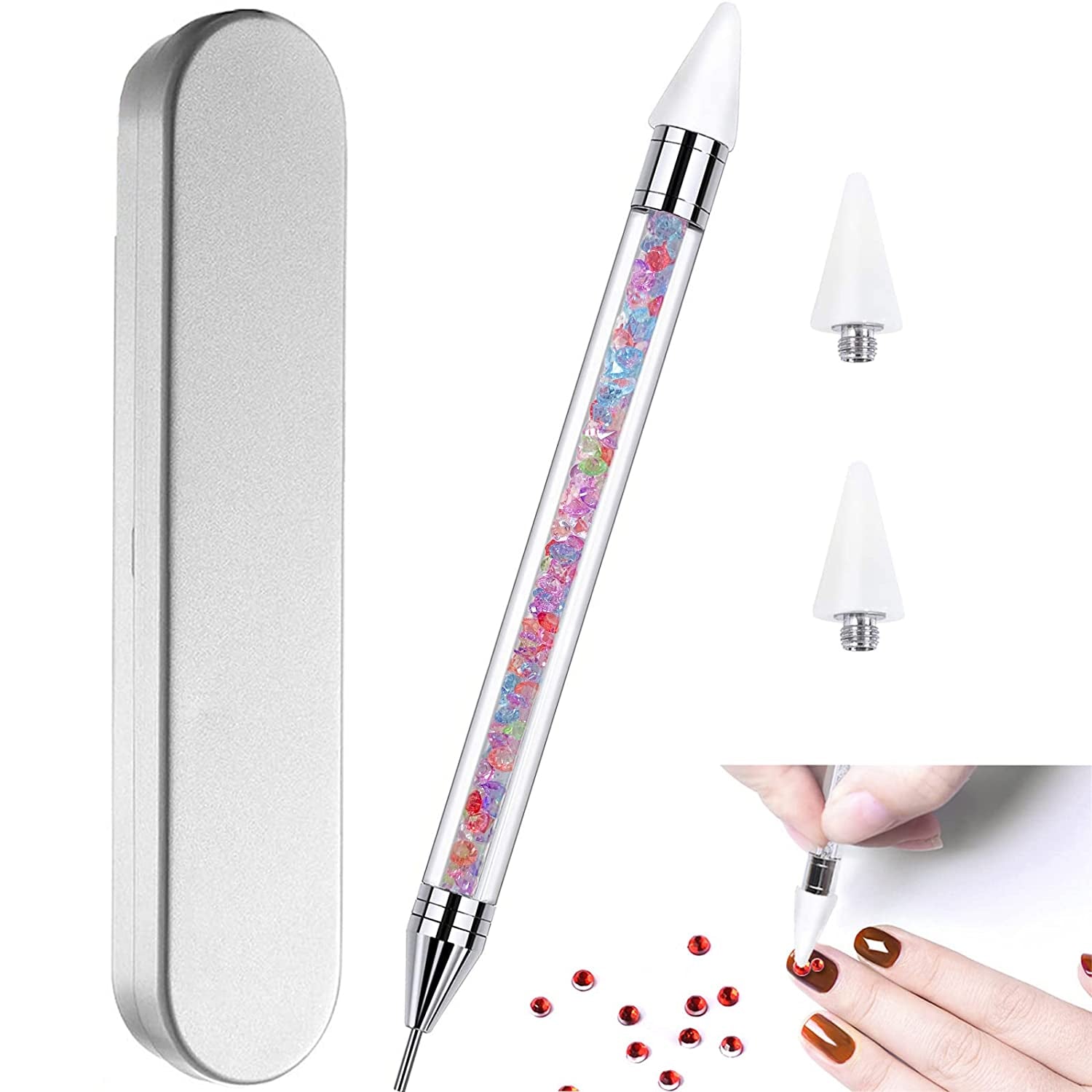 Nail Rhinestone Picker Dotting Tool with Extra 2 Wax Head, Dual-Ended DIY Nail Art Tool with Pink Acrylic Handle Health & Beauty > Personal Care > Cosmetics > Cosmetic Tools > Nail Tools HiMo COLORFUL  