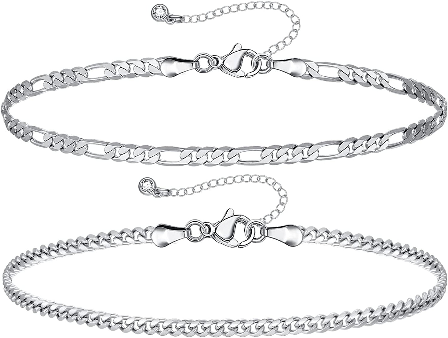 Kissyan Gold Layered Ankle Bracelets for Women, Dainty 14K Gold Plated Layering Anklets Set Adjustable Fashion Cuban Link Snake Tennis Chain Ankles Summer Beach Foot Jewelry Gifts for Women Girls Apparel & Accessories > Jewelry > Anklets KissYan B-Silver  