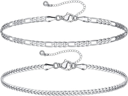 Kissyan Gold Layered Ankle Bracelets for Women, Dainty 14K Gold Plated Layering Anklets Set Adjustable Fashion Cuban Link Snake Tennis Chain Ankles Summer Beach Foot Jewelry Gifts for Women Girls Apparel & Accessories > Jewelry > Anklets KissYan B-Silver  