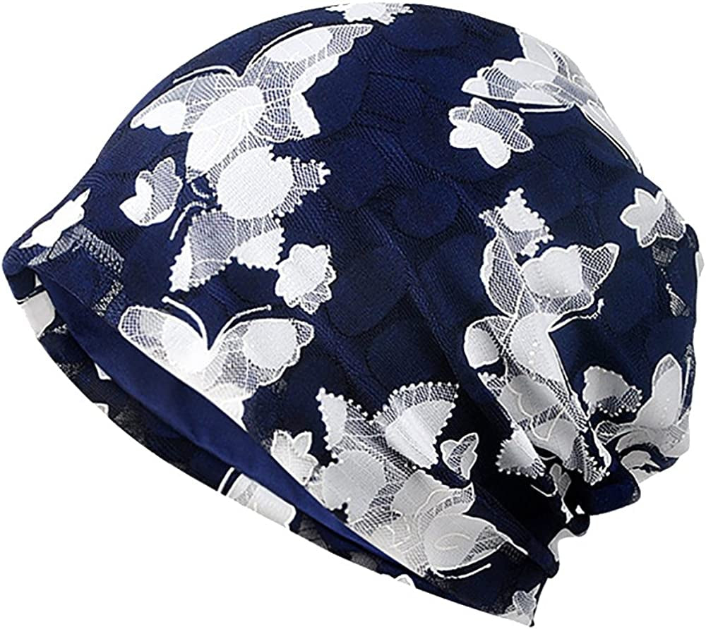 Glamorstar Floral Lace Beanie Hat Chemo Cap Stretch Slouchy Turban Headwear Apparel & Accessories > Clothing Accessories > Headwear Glamorstar Butterfly Sapphire One Size 