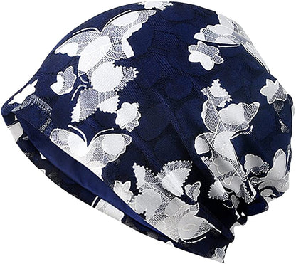 Glamorstar Floral Lace Beanie Hat Chemo Cap Stretch Slouchy Turban Headwear Apparel & Accessories > Clothing Accessories > Headwear Glamorstar Butterfly Sapphire One Size 