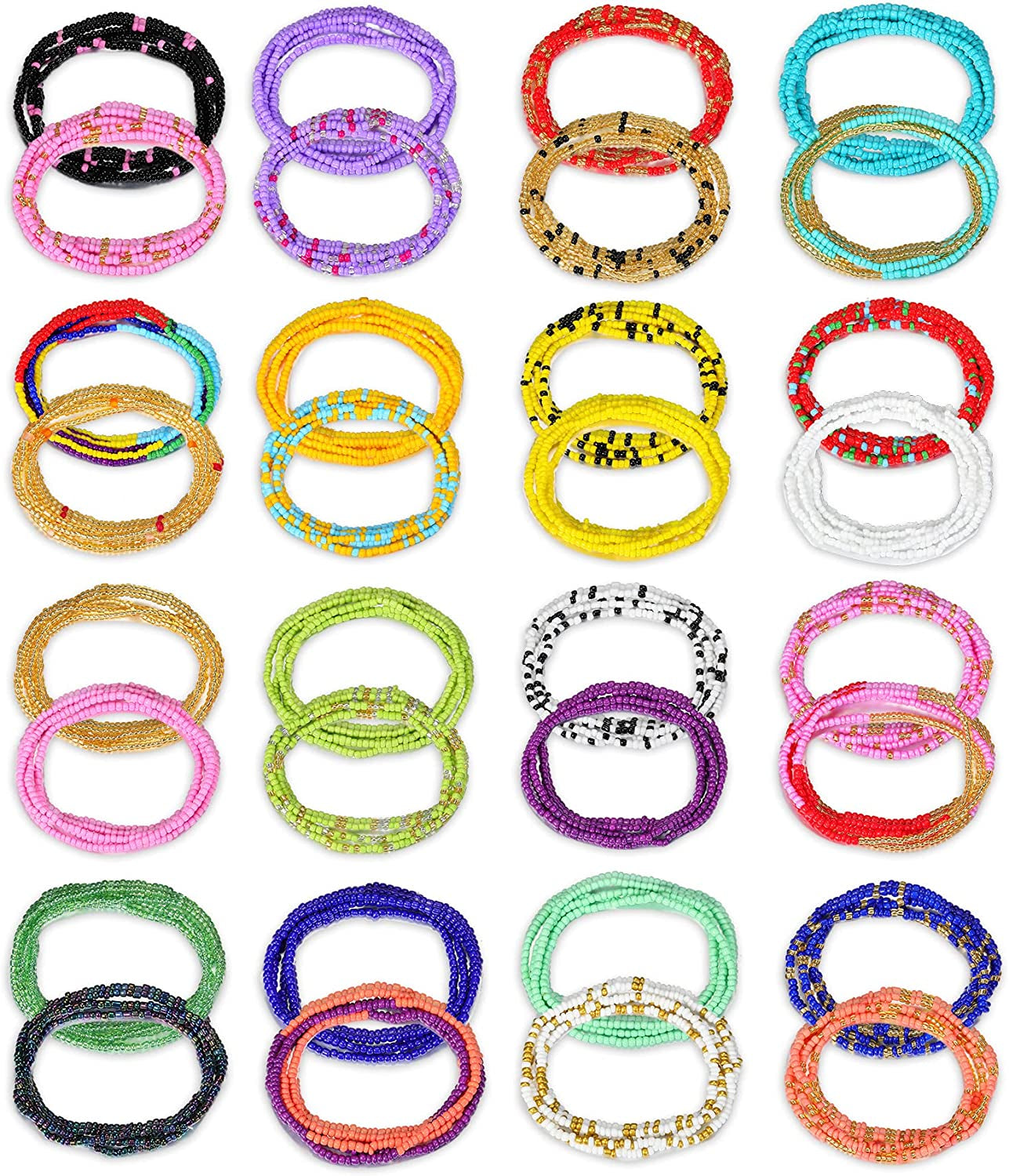 KOHOTA 32PCS Waist Bead for Women Summer Body Chain African Belly Beads Bikini Jewelry Colorful Stretchy Elastic String Chains Apparel & Accessories > Jewelry > Body Jewelry Sunmoon Multi-color-4  
