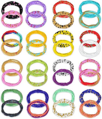 KOHOTA 32PCS Waist Bead for Women Summer Body Chain African Belly Beads Bikini Jewelry Colorful Stretchy Elastic String Chains Apparel & Accessories > Jewelry > Body Jewelry Sunmoon Multi-color-4  