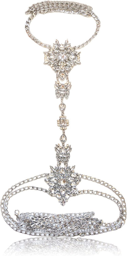NABROJ Crystal Body Chains Jewelry for Women Sexy Rhinestone Bra plus Size Gold Waist Chest Chain -Shoulder Necklace Festival Body Chain Costume Jewelry Apparel & Accessories > Jewelry > Body Jewelry NABROJ White  