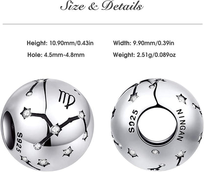 NINGAN 12 Zodiac Sign Birthday Charms - 925 Sterling Silver Charms Fits Women'S Charm Bracelet & Necklace - Birthday Gifts for Girls & Friends Apparel & Accessories > Jewelry > Bracelets NINGAN   