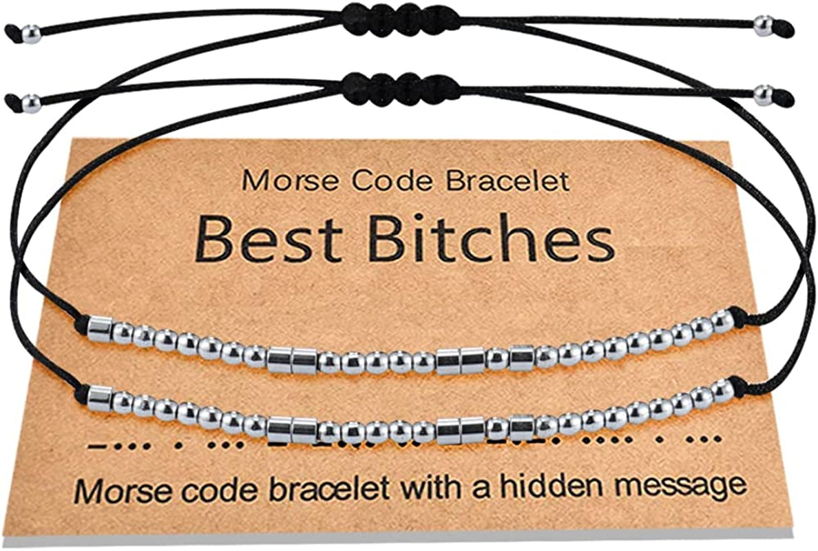 Shonyin Best Bitches Morse Code Bracelet Best Friend Gift for Women Funny Friendship Gift 2/3 PCS Christmas Friendsgiving Valentines Day Gift Apparel & Accessories > Jewelry > Bracelets Shonyin Best bit*hes  