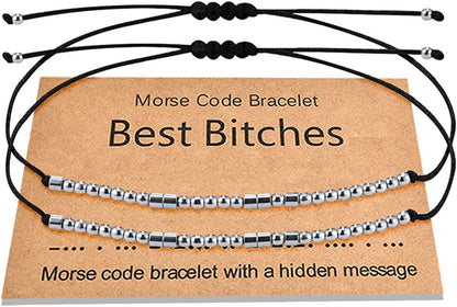 Shonyin Best Bitches Morse Code Bracelet Best Friend Gift for Women Funny Friendship Gift 2/3 PCS Christmas Friendsgiving Valentines Day Gift Apparel & Accessories > Jewelry > Bracelets Shonyin Best bit*hes  