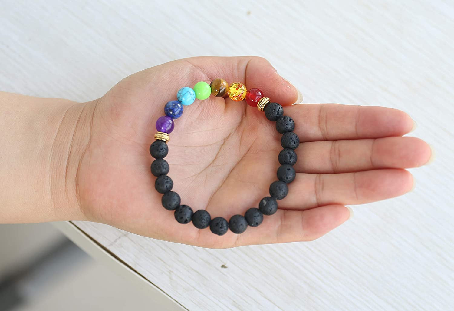 HEDQFM 2Pcs Lava Rock 7 Chakra Bracelets Aromatherapy Essential Oil Diffuser Bracelets Couples Yoga Beads Bracelet Volcanic Lava Stone Stretch Bracelet for Men Women Apparel & Accessories > Jewelry > Bracelets HEDQFM   