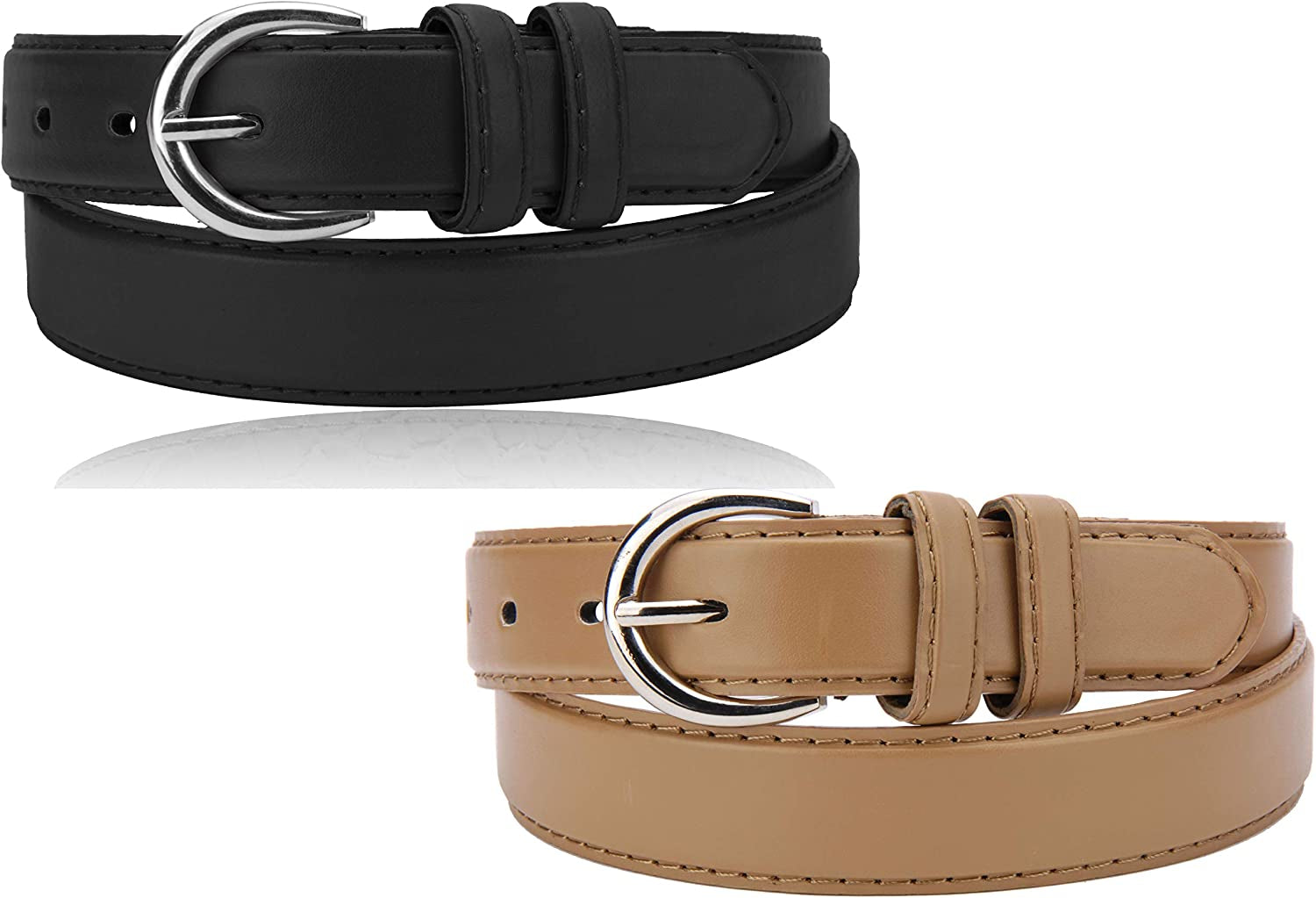 Women'S Casual Solid Colors Faux Leather 1" Belt with Single Prong Buckle Apparel & Accessories > Clothing Accessories > Belts JOTW Black & Beige X-Large 