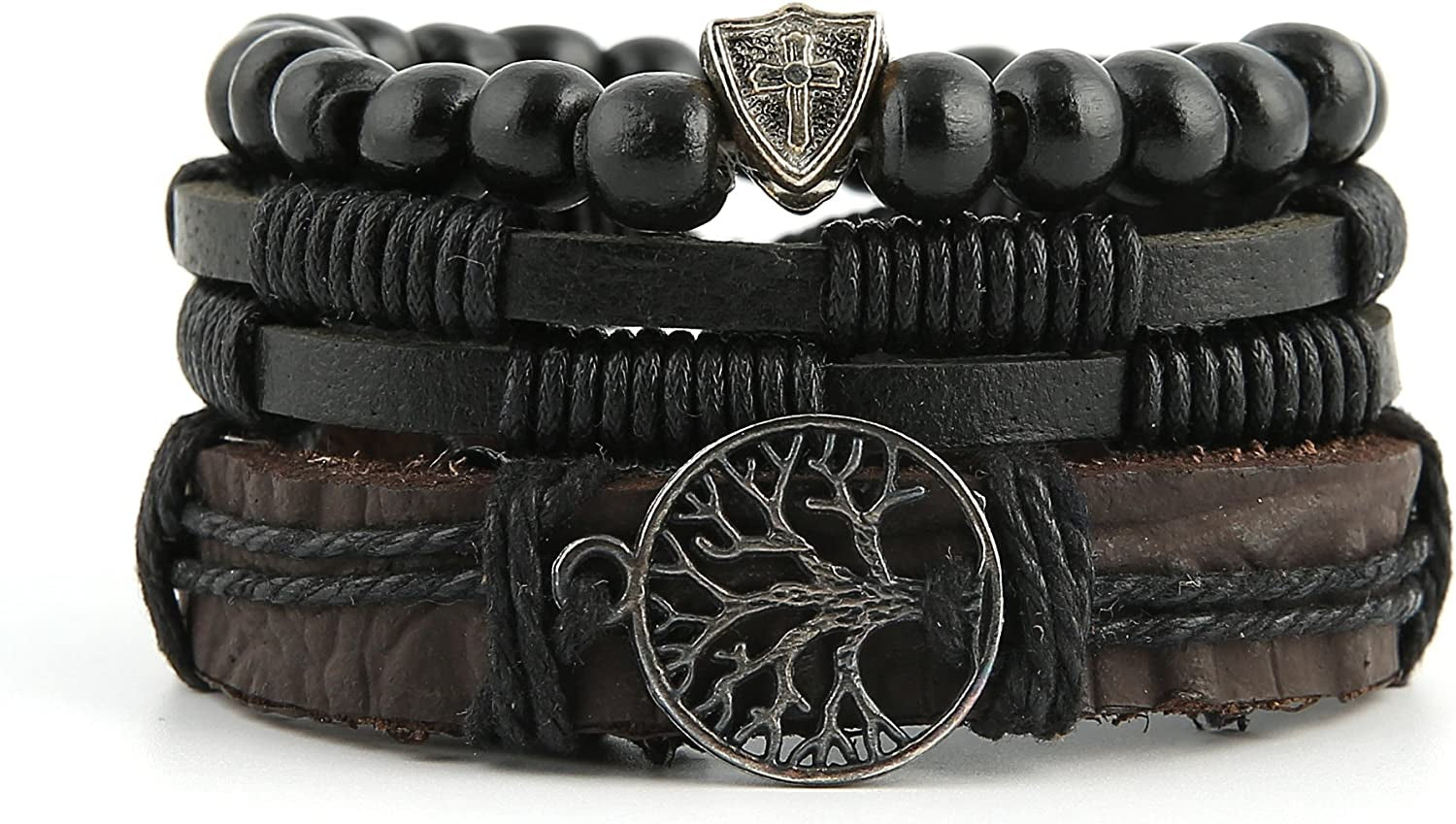 HZMAN Genuine Leather Tree of Life Bracelets Men Women, Tiger Eye Natural Stone Lava Rock Beads Ethnic Tribal Elastic Bracelets Wristbands Apparel & Accessories > Jewelry > Bracelets HZMAN   