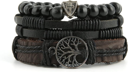 HZMAN Genuine Leather Tree of Life Bracelets Men Women, Tiger Eye Natural Stone Lava Rock Beads Ethnic Tribal Elastic Bracelets Wristbands Apparel & Accessories > Jewelry > Bracelets HZMAN   