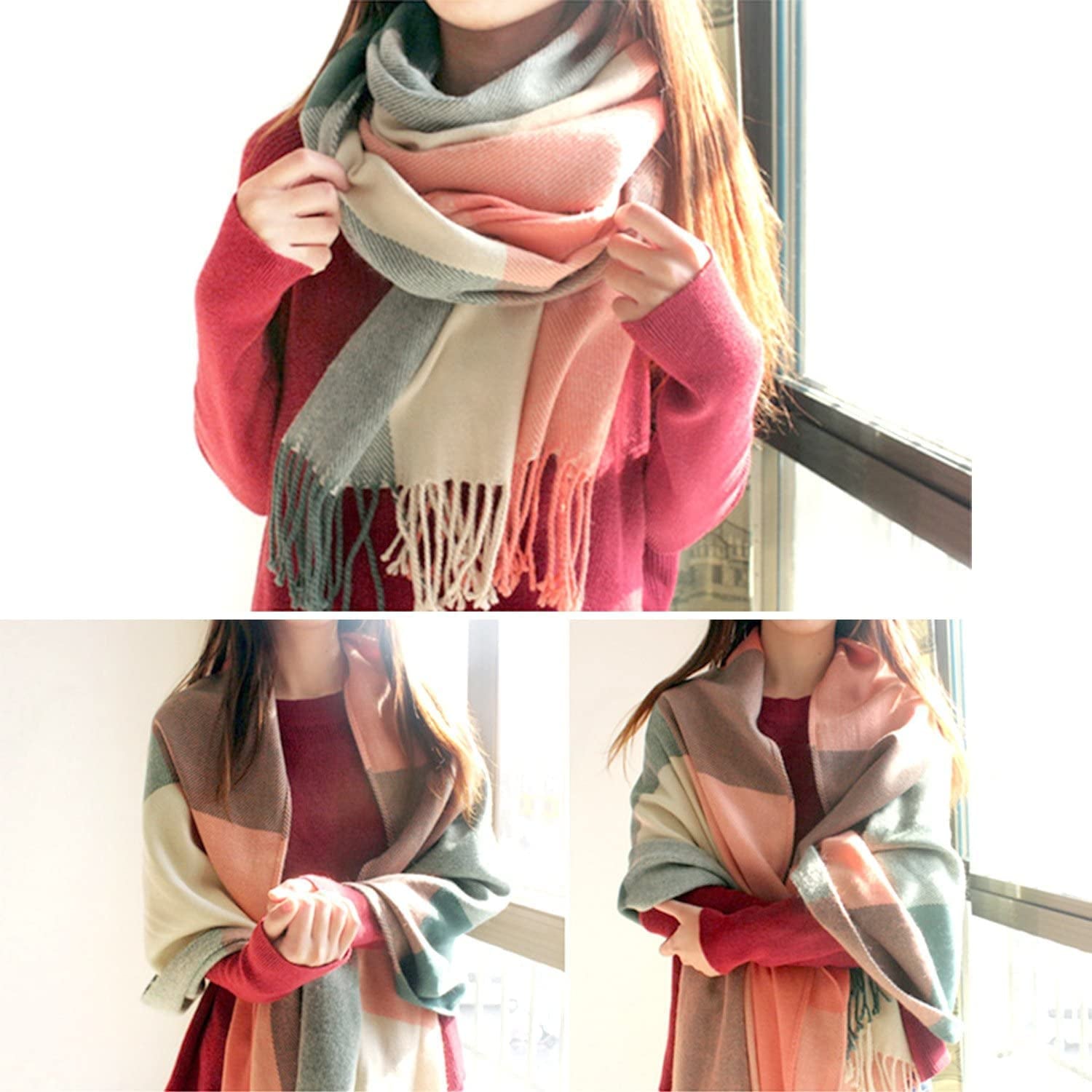 Women'S Long Plaid Blanket Chunky Oversized Winter/Fall Warm Scarf Big Tartan Scarves Wrap Shawl Apparel & Accessories > Clothing Accessories > Scarves & Shawls YSense Wear   