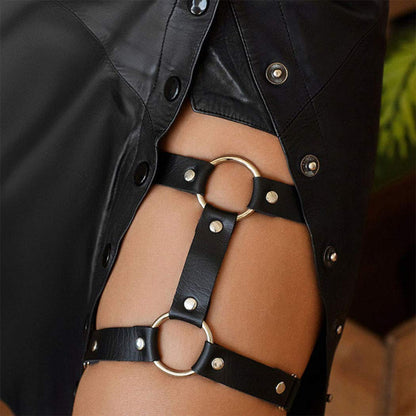 Gemily Punk Leg Chain Belt Leather Body Chain Black Thigh Chains Party Rave Body Jewelry for Women and Girls (2 Pcs) (1) Apparel & Accessories > Jewelry > Body Jewelry GEMILY   