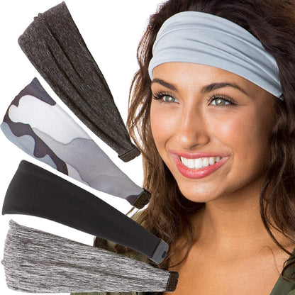 Hipsy Adjustable & Stretchy Printed Xflex Wide Headbands for Women Girls & Teens Apparel & Accessories > Clothing Accessories > Bandanas & Headties Hipsy Grey/Black/Grey Camo/Charcoal/Light Grey Xflex 5pk  