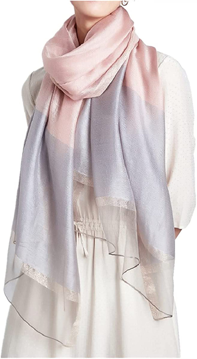 WINCESS YU Solid Color Mulberry Silk Scarf for Women Soft Blanket Shawl Beach Gauze Scarves and Wraps for for All Season Apparel & Accessories > Clothing Accessories > Scarves & Shawls WINCESS.YU Pink & Grey  