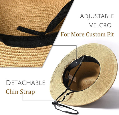 FURTALK Panama Hat Sun Hats for Women Men Wide Brim Fedora Straw Beach Hat UV UPF 50 Apparel & Accessories > Clothing Accessories > Hats KYLIE MAX   