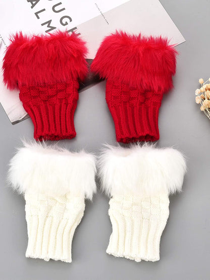 Boao 2 Pairs Fingerless Winter Gloves Short Touchscreen Gloves Thumb Hole Mittens Knitted Warm Gloves with Faux Fur Apparel & Accessories > Clothing Accessories > Gloves & Mittens Boao   
