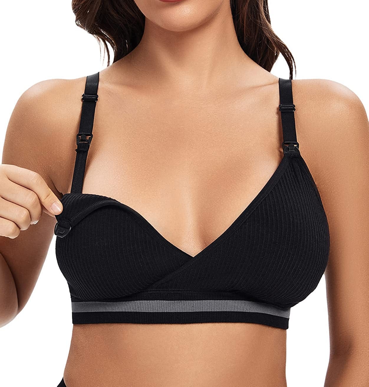 5Pack Nursing Bra Deep V Neck for Breastfeeding,Maternity Sleeping Wirefree Push up Nursing Bra