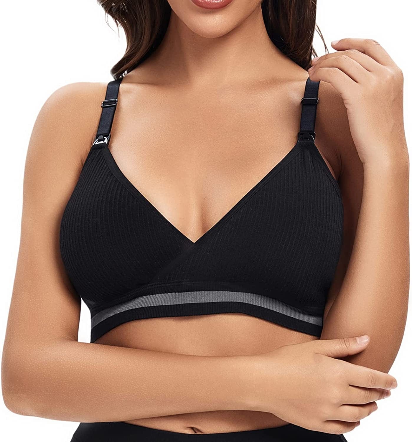 5Pack Nursing Bra Deep V Neck for Breastfeeding,Maternity Sleeping Wirefree Push up Nursing Bra