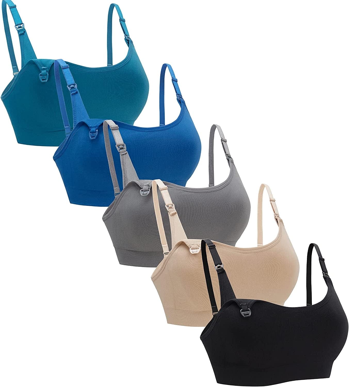 5Pack Nursing Bra Full Coverage for Breastfeeding,Maternity Sleeping Wirefree Push up Nursing Bra Black/Beige/Gray/Navy/Huntergreen / Medium