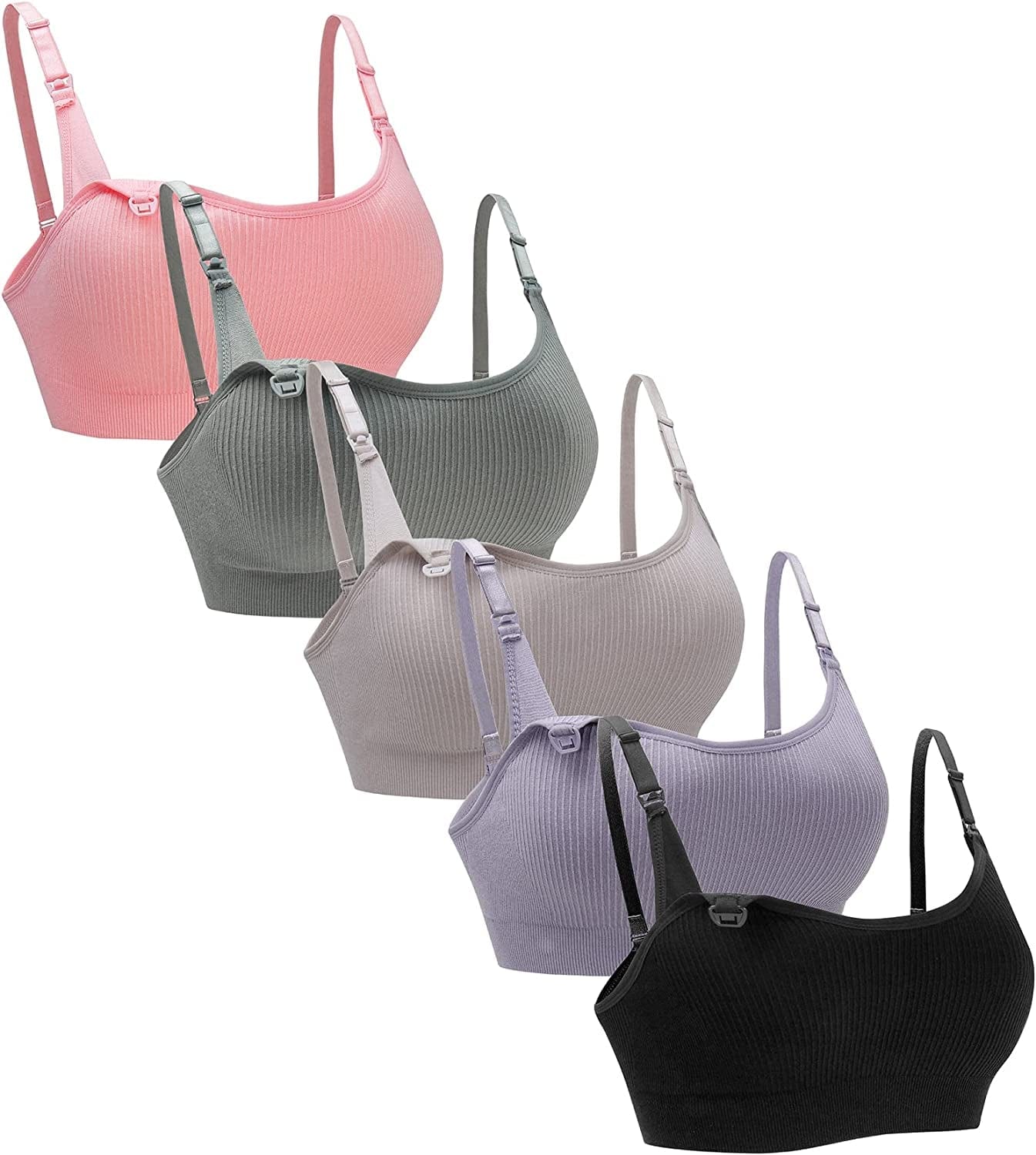 5Pack Nursing Bra Full Coverage for Breastfeeding,Maternity Sleeping Wirefree Push up Nursing Bra Sort Rib-a / XX-Large