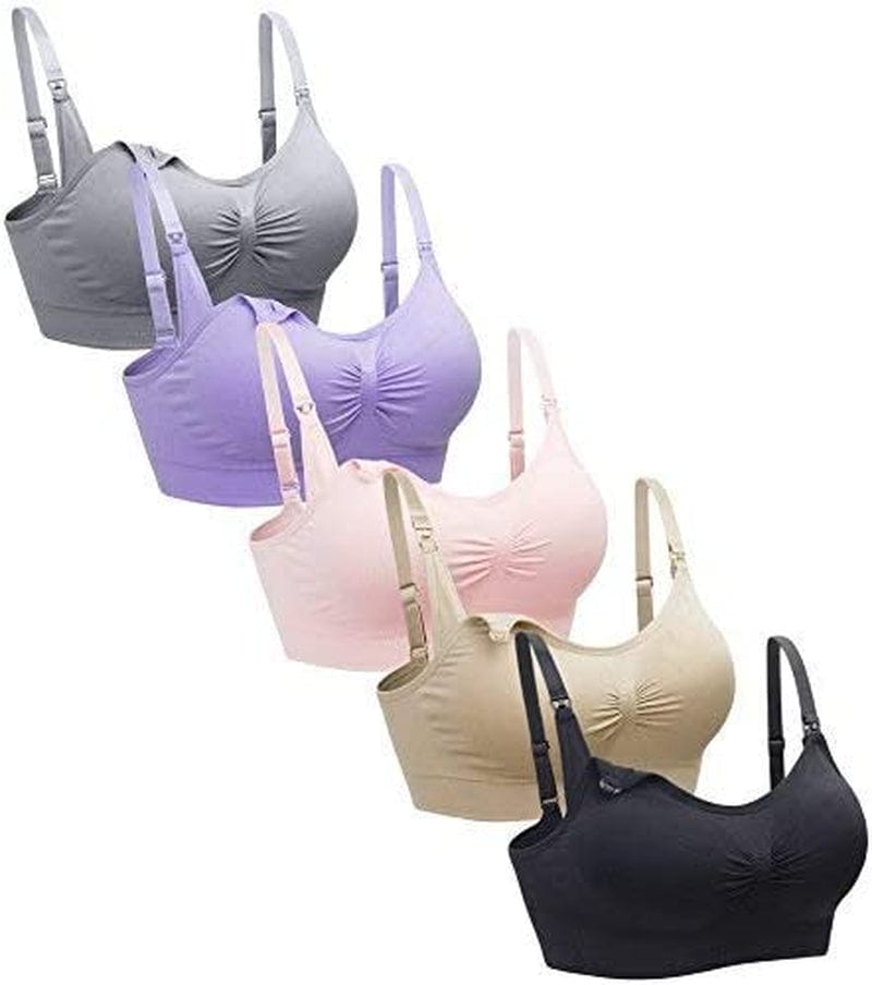 5PACK Nursing Bra Wireless Bra Women'S Sleeping Maternity Bra Breastfeeding Bra Black/Gray/Nude/Bean/Pink / Medium